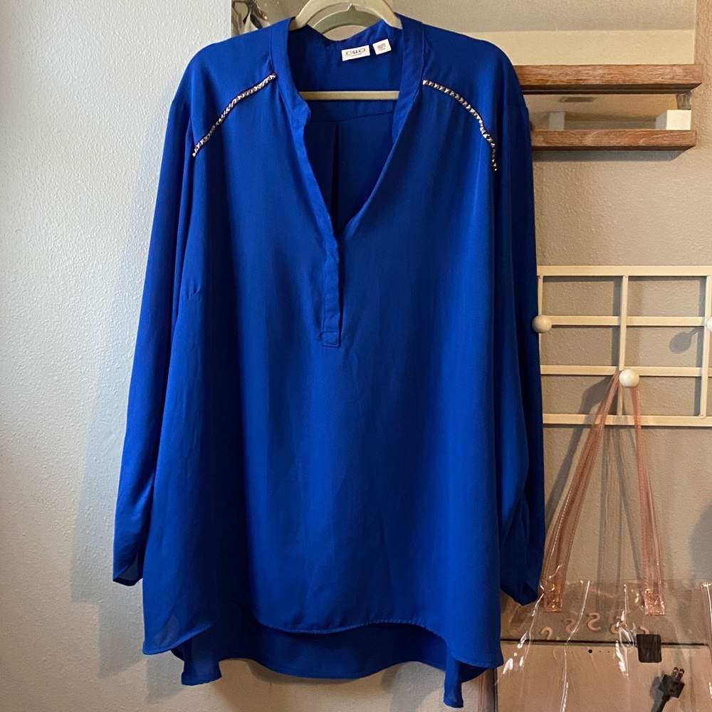 Cato Royal Blue Beaded Shoulder Blouse